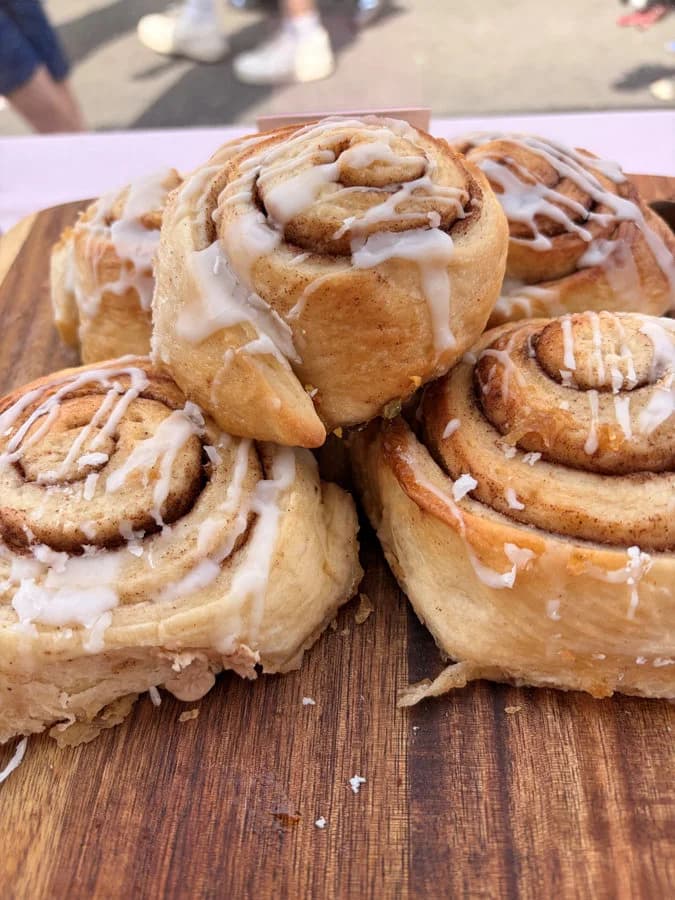 Fresh cinnamon rolls at the bakehouse stall