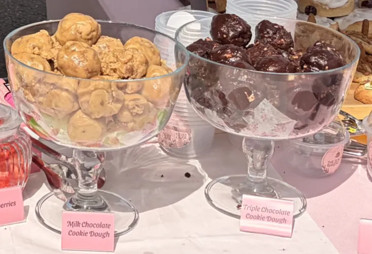 Milk chocolate and triple chocolate cookie dough ready to choose